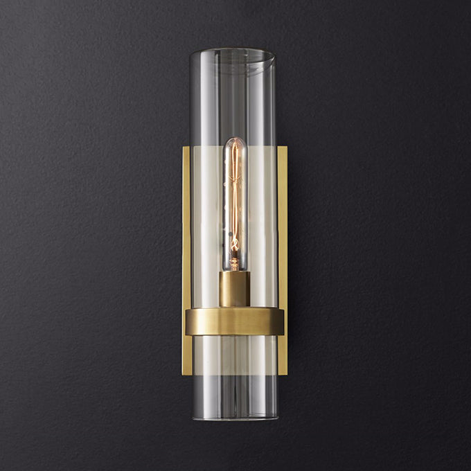Traditional Cylinder Glass Sconce Light - 2.5"/5" Wide Wall Lamp for Stairs with Black/Brass Finish