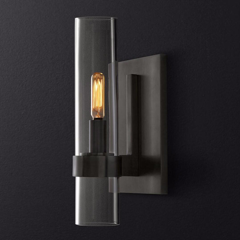 Traditional Cylinder Glass Sconce Light - 2.5"/5" Wide Wall Lamp for Stairs with Black/Brass Finish