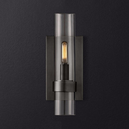 Traditional Cylinder Glass Sconce Light - 2.5"/5" Wide Wall Lamp for Stairs with Black/Brass Finish