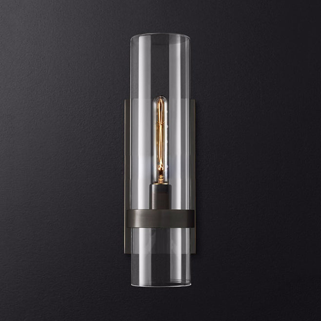 Traditional Cylinder Glass Sconce Light - 2.5"/5" Wide Wall Lamp for Stairs with Black/Brass Finish