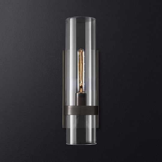 Traditional Cylinder Glass Sconce Light - 2.5"/5" Wide Wall Lamp for Stairs with Black/Brass Finish