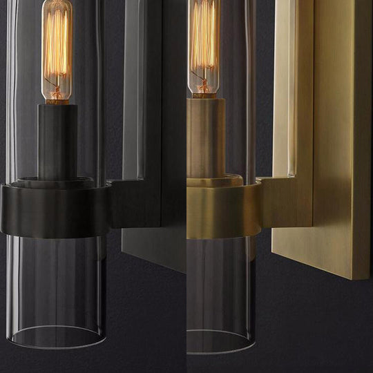 Traditional Cylinder Glass Sconce Light - 2.5"/5" Wide Wall Lamp for Stairs with Black/Brass Finish