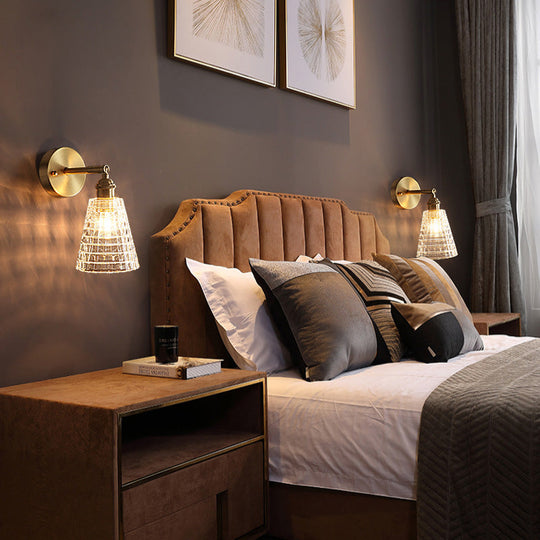 Postmodern Gold Wall Lamp with Tapered Adjustable Sconce Lighting for Bedroom