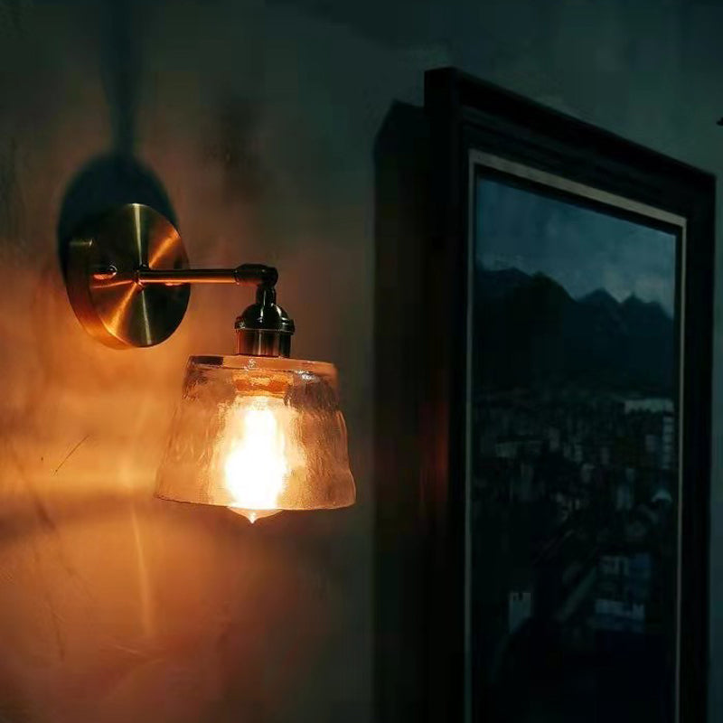 Vintage Brass Wall Sconce with Adjustable Reading Light - Water Glass & Tapered Design