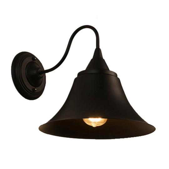 Vintage Matte Black Wall Lamp with Gooseneck Arm - Balcony Light Fixture