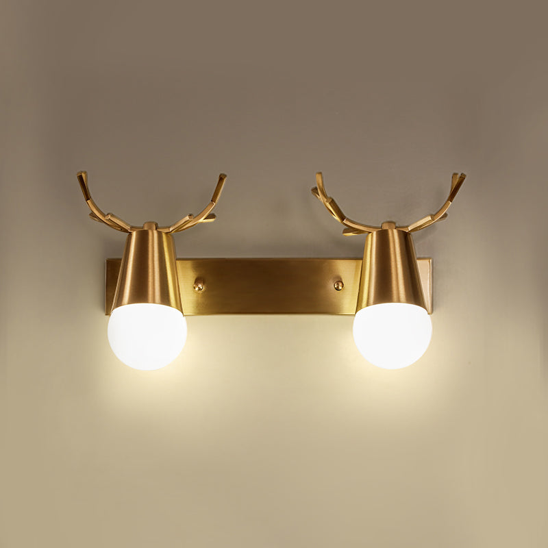 Postmodern Metal Brass Sconce Light with Exposed Bulb Design - Antler Vanity Wall Fixture