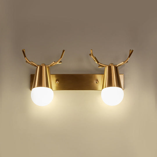 Postmodern Metal Brass Sconce Light with Exposed Bulb Design - Antler Vanity Wall Fixture