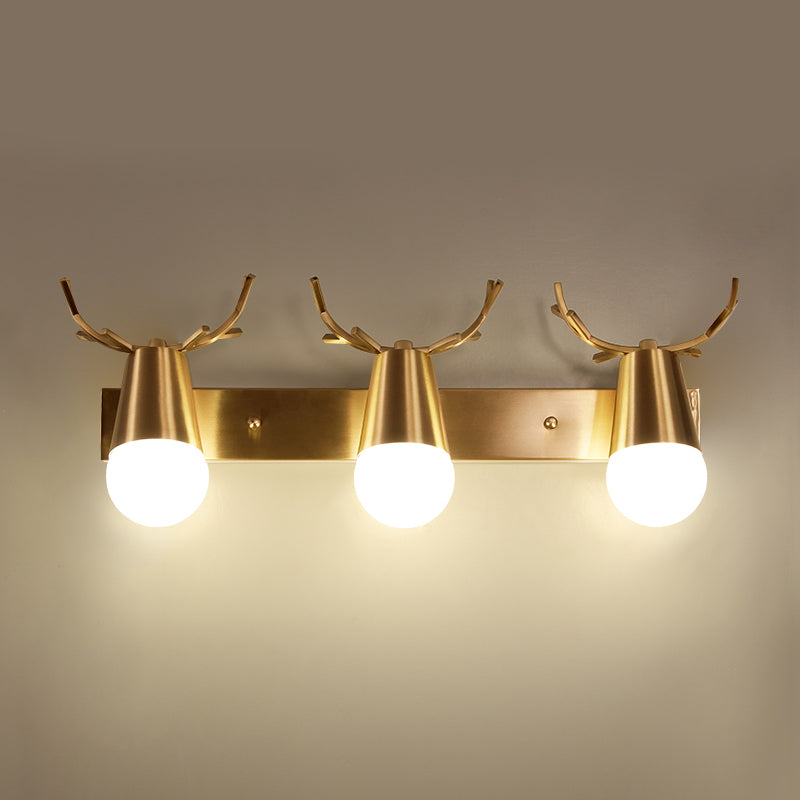 Postmodern Metal Brass Sconce Light with Exposed Bulb Design - Antler Vanity Wall Fixture