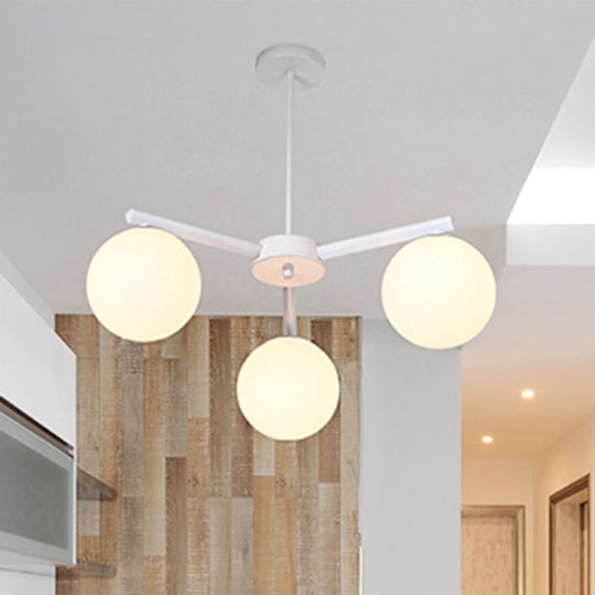Traditional White Glass Globe Chandelier - 3/6/8 Light Pendant Fixture for Dining Room