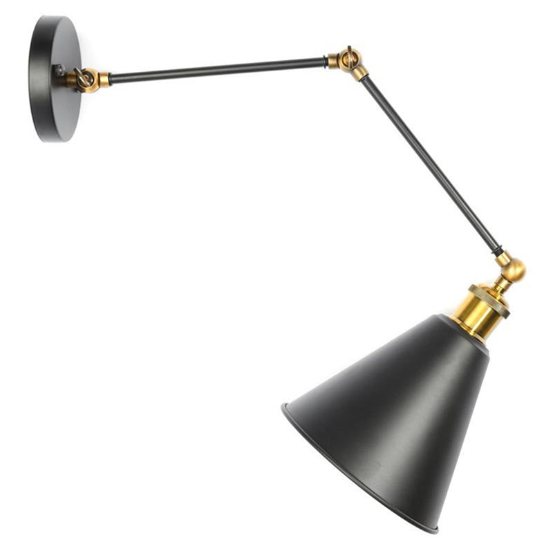 Vintage Black Single-Bulb Swing Arm Sconce for Bedroom Reading