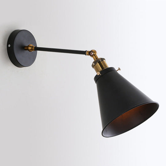 Vintage Black Single-Bulb Swing Arm Sconce for Bedroom Reading