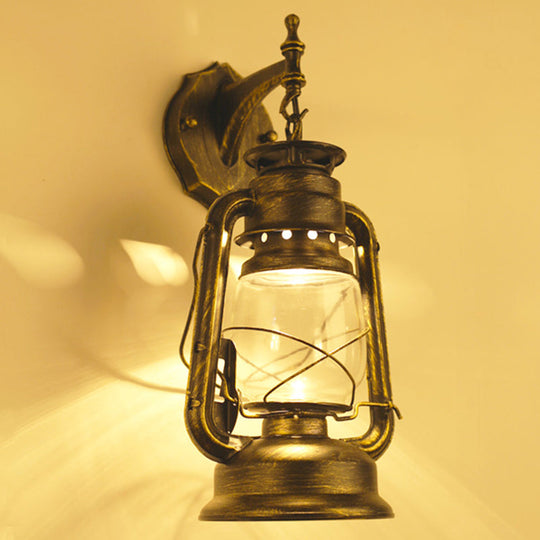 Antique Style Single-Bulb Oil Lantern Sconce: Clear Glass Wall Mount Light for Aisles