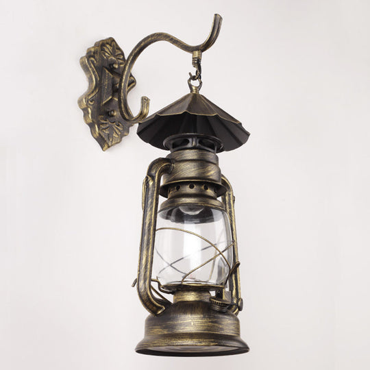 Antique Style Single-Bulb Oil Lantern Sconce: Clear Glass Wall Mount Light for Aisles