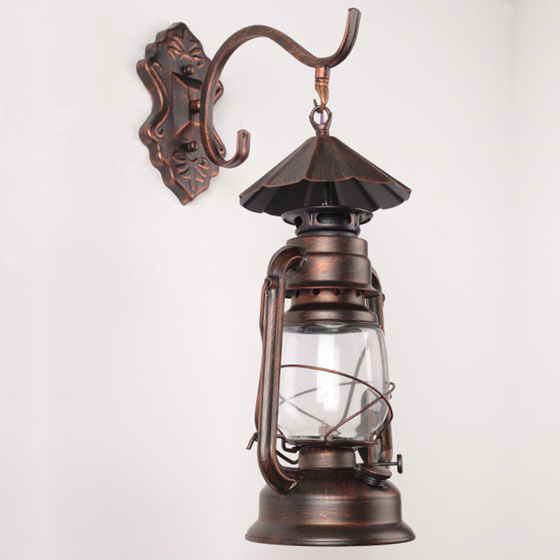 Antique Style Single-Bulb Oil Lantern Sconce: Clear Glass Wall Mount Light for Aisles