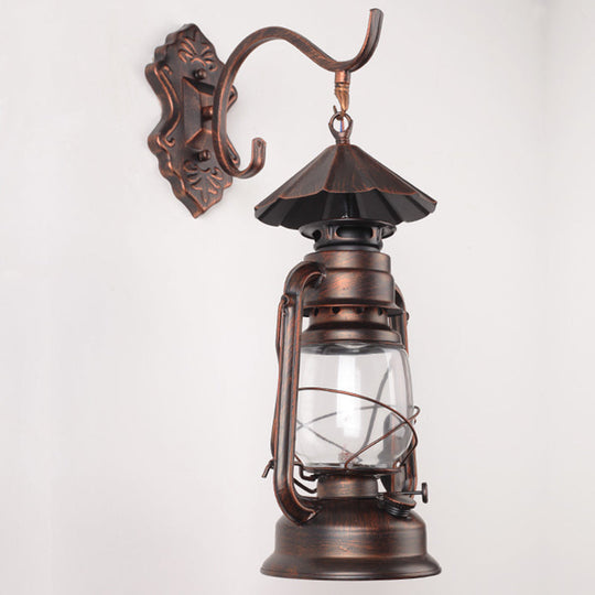 Antique Style Single-Bulb Oil Lantern Sconce: Clear Glass Wall Mount Light for Aisles