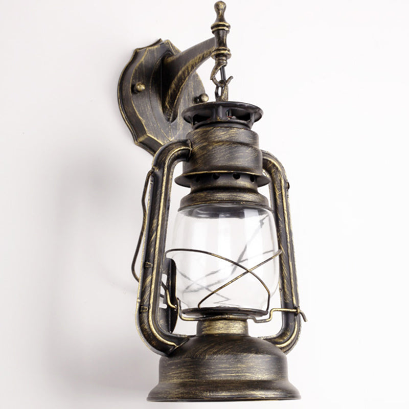 Antique Style Single-Bulb Oil Lantern Sconce: Clear Glass Wall Mount Light for Aisles