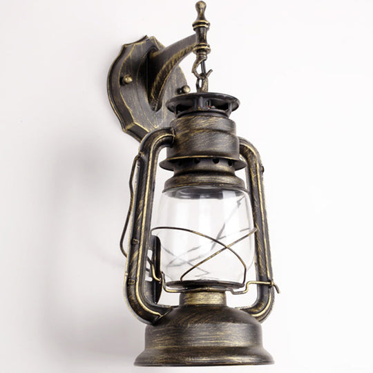 Antique Style Single-Bulb Oil Lantern Sconce: Clear Glass Wall Mount Light for Aisles
