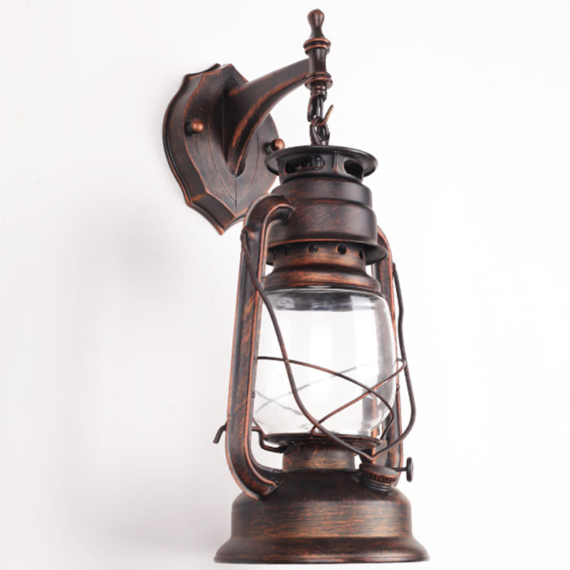 Antique Style Single-Bulb Oil Lantern Sconce: Clear Glass Wall Mount Light for Aisles