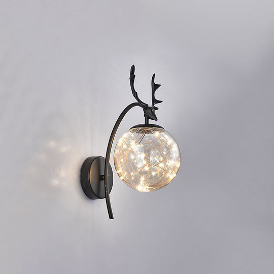 Nordic Ball Wall Mount LED Glass Stairs Sconce Light with Antler Decor - Starry Illumination