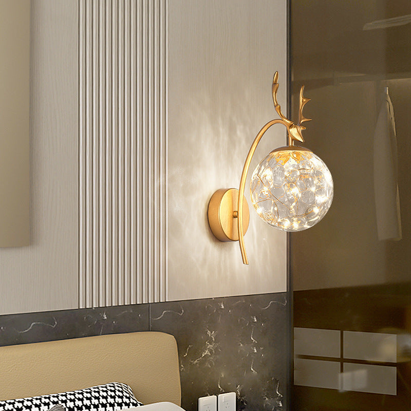 Nordic Ball Wall Mount LED Glass Stairs Sconce Light with Antler Decor - Starry Illumination