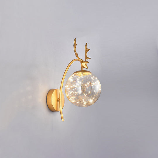 Nordic Ball Wall Mount LED Glass Stairs Sconce Light with Antler Decor - Starry Illumination