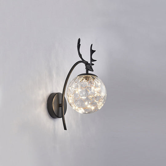 Nordic Ball Wall Mount LED Glass Stairs Sconce Light with Antler Decor - Starry Illumination