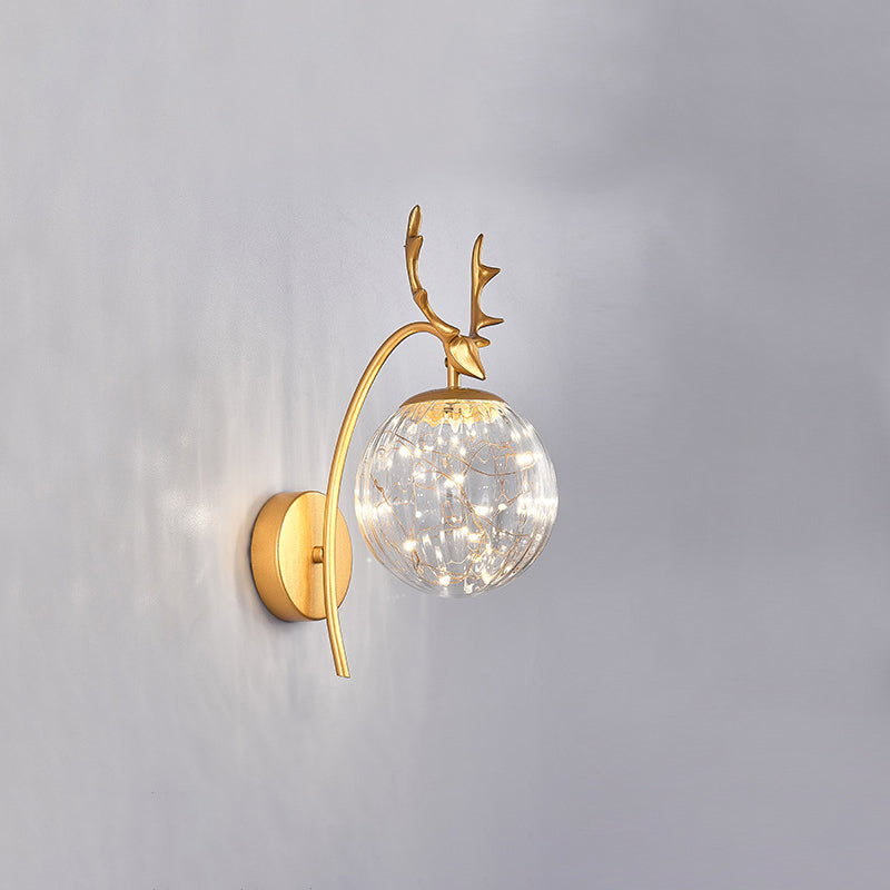 Nordic Ball Wall Mount LED Glass Stairs Sconce Light with Antler Decor - Starry Illumination
