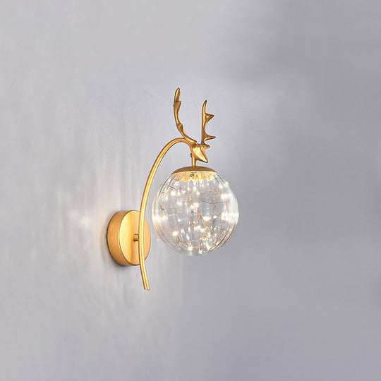 Nordic Ball Wall Mount LED Glass Stairs Sconce Light with Antler Decor - Starry Illumination