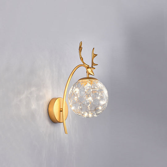 Nordic Ball Wall Mount LED Glass Stairs Sconce Light with Antler Decor - Starry Illumination