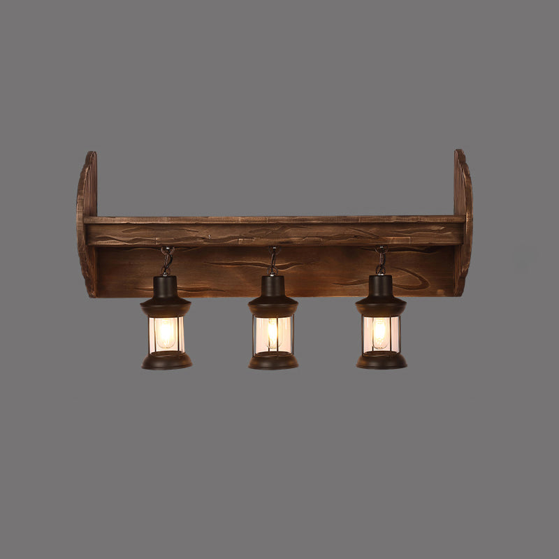 Rustic Wooden Geometric Wall Sconce - Brown 1-Light Wall Mounted Light for Restaurants