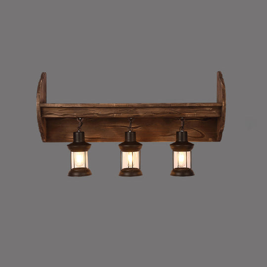 Rustic Wooden Geometric Wall Sconce - Brown 1-Light Wall Mounted Light for Restaurants