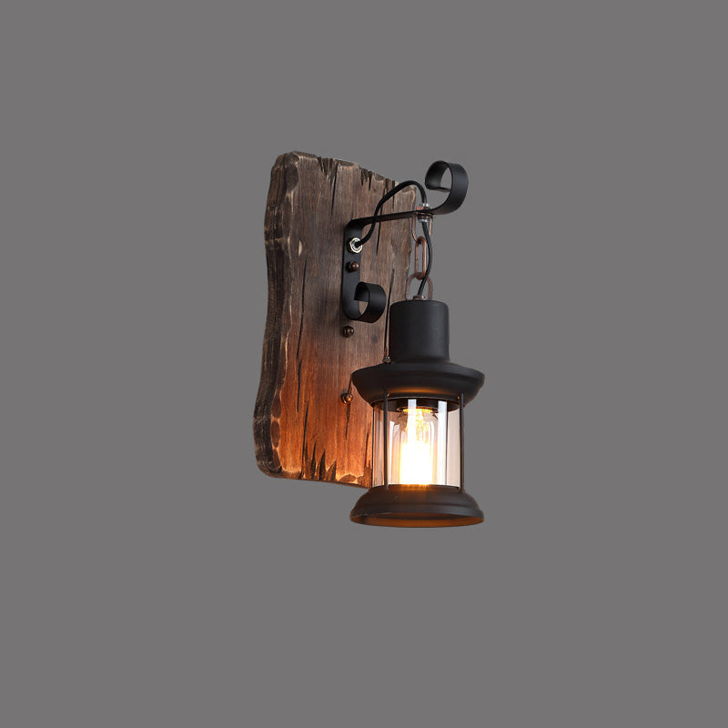 Rustic Wooden Geometric Wall Sconce - Brown 1-Light Wall Mounted Light for Restaurants