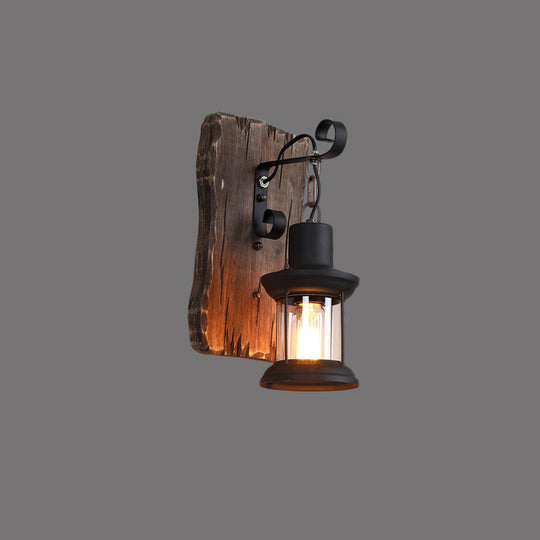 Rustic Wooden Geometric Wall Sconce - Brown 1-Light Wall Mounted Light for Restaurants