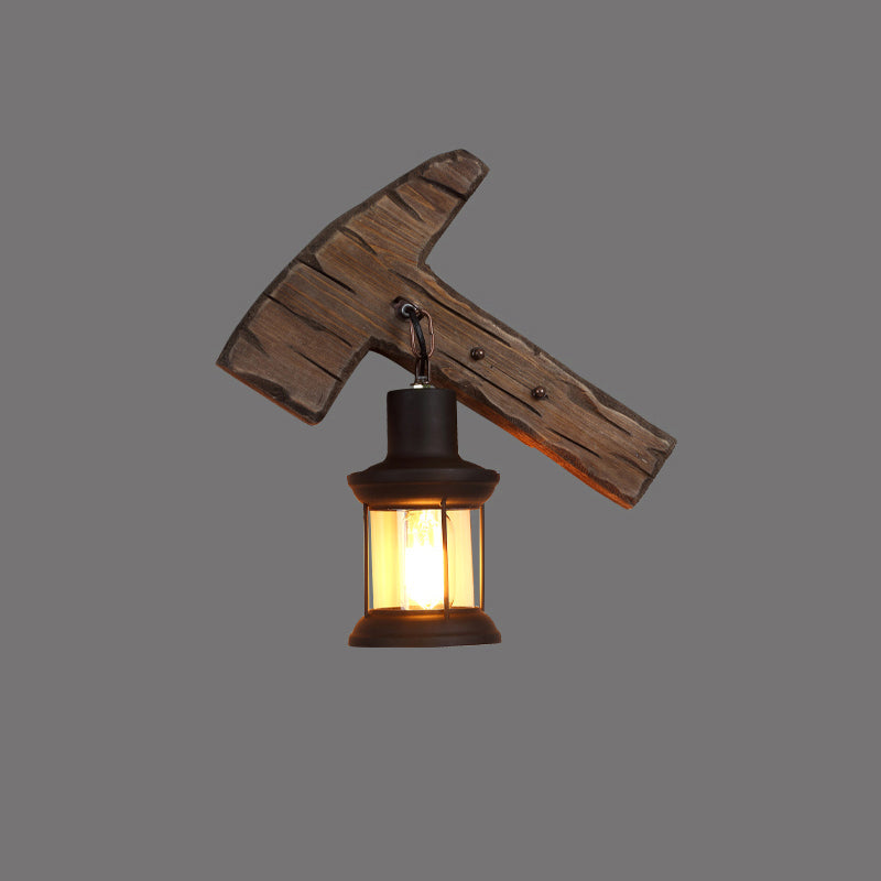 Rustic Wooden Geometric Wall Sconce - Brown 1-Light Wall Mounted Light for Restaurants