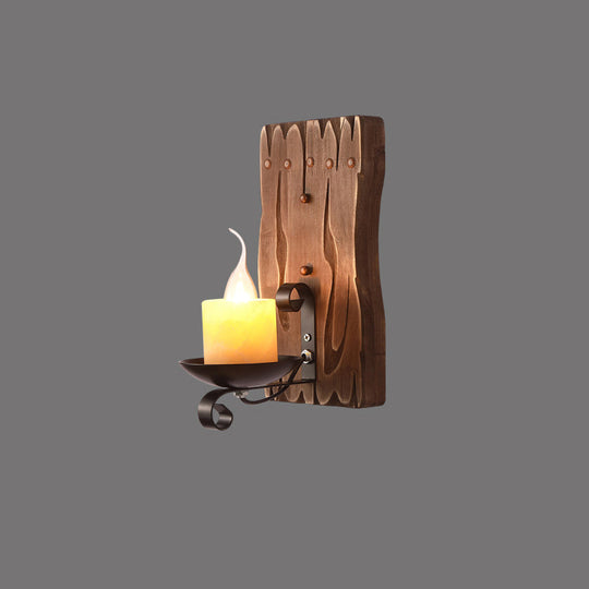 Rustic Wooden Geometric Wall Sconce - Brown 1-Light Wall Mounted Light for Restaurants