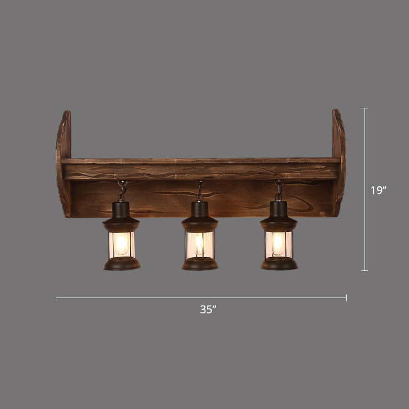 Rustic Wooden Geometric Wall Sconce - Brown 1-Light Wall Mounted Light for Restaurants