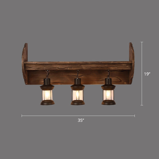 Rustic Wooden Geometric Wall Sconce - Brown 1-Light Wall Mounted Light for Restaurants
