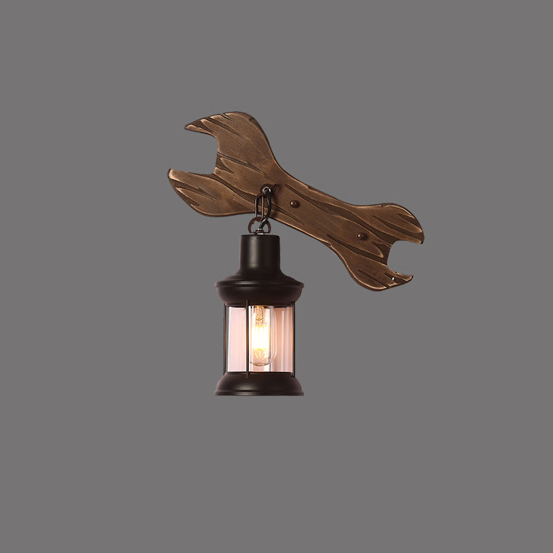 Rustic Wooden Geometric Wall Sconce - Brown 1-Light Wall Mounted Light for Restaurants