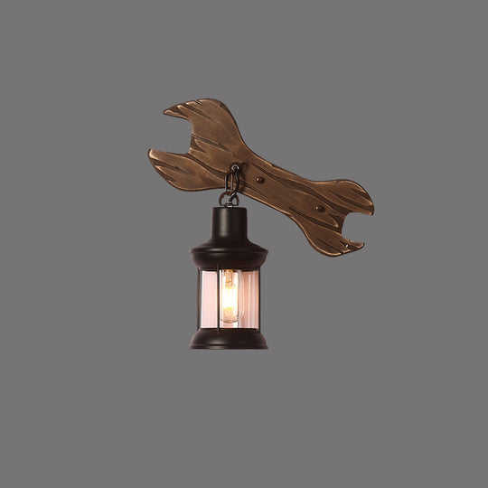 Rustic Wooden Geometric Wall Sconce - Brown 1-Light Wall Mounted Light for Restaurants