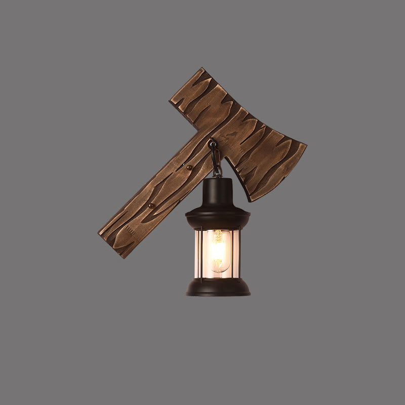 Rustic Wooden Geometric Wall Sconce - Brown 1-Light Wall Mounted Light for Restaurants