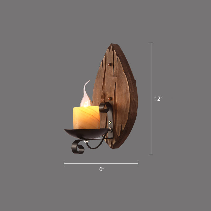 Rustic Wooden Geometric Wall Sconce - Brown 1-Light Wall Mounted Light for Restaurants