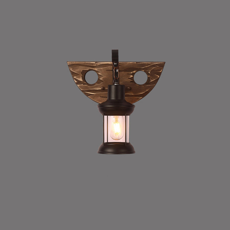 Rustic Wooden Geometric Wall Sconce - Brown 1-Light Wall Mounted Light for Restaurants