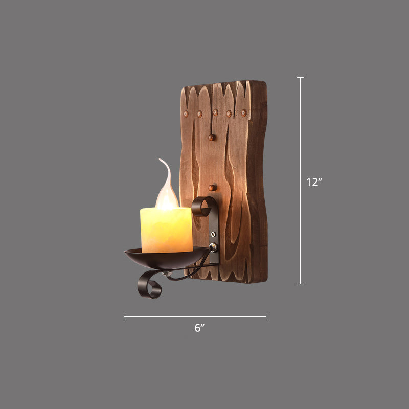 Rustic Wooden Geometric Wall Sconce - Brown 1-Light Wall Mounted Light for Restaurants