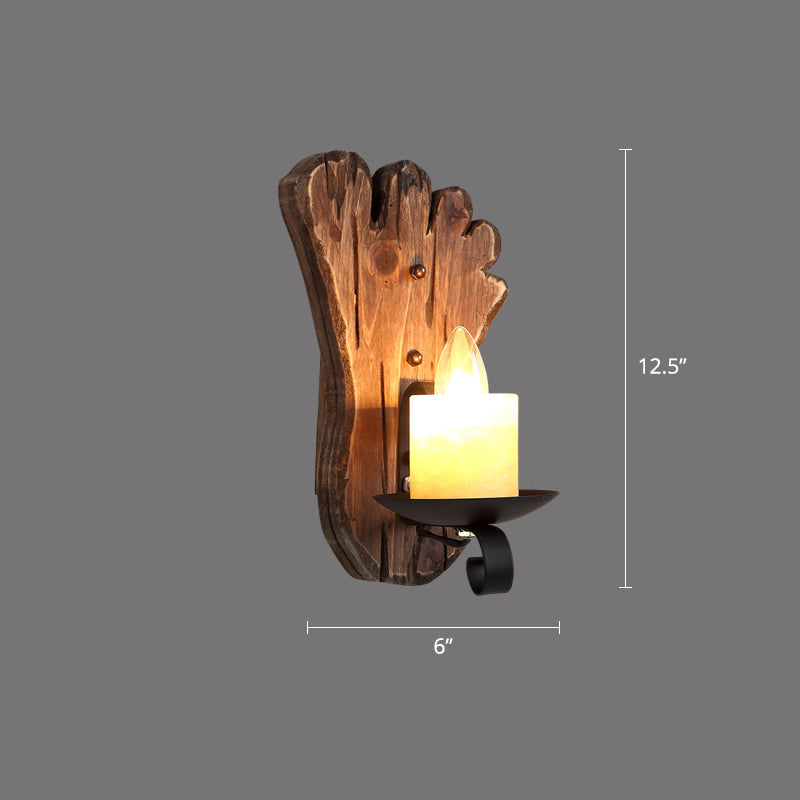 Rustic Wooden Geometric Wall Sconce - Brown 1-Light Wall Mounted Light for Restaurants