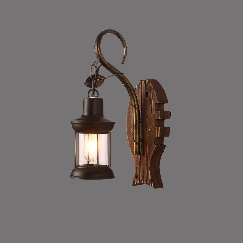 Rustic Wooden Geometric Wall Sconce - Brown 1-Light Wall Mounted Light for Restaurants