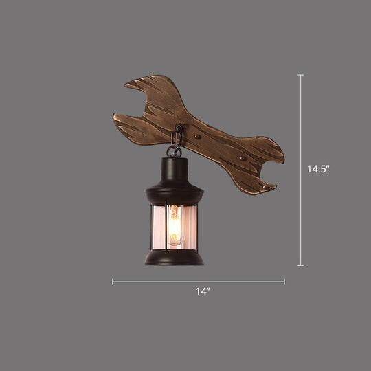 Rustic Wooden Geometric Wall Sconce - Brown 1-Light Wall Mounted Light for Restaurants