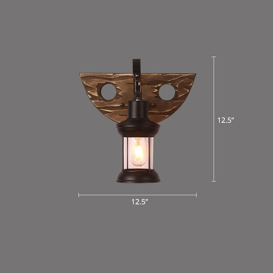 Rustic Wooden Geometric Wall Sconce - Brown 1-Light Wall Mounted Light for Restaurants