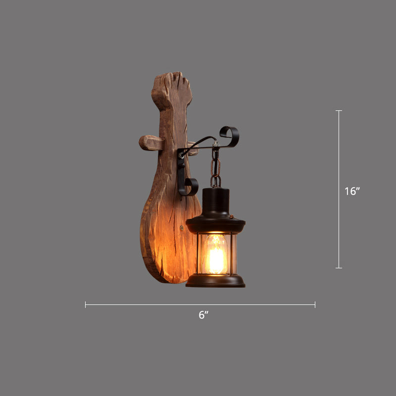 Rustic Wooden Geometric Wall Sconce - Brown 1-Light Wall Mounted Light for Restaurants