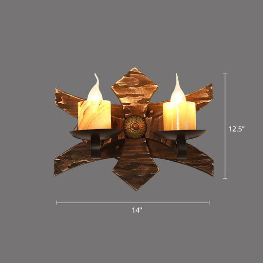 Rustic Wooden Geometric Wall Sconce - Brown 1-Light Wall Mounted Light for Restaurants