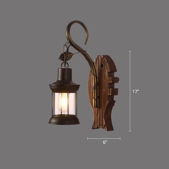 Rustic Wooden Geometric Wall Sconce - Brown 1-Light Wall Mounted Light for Restaurants